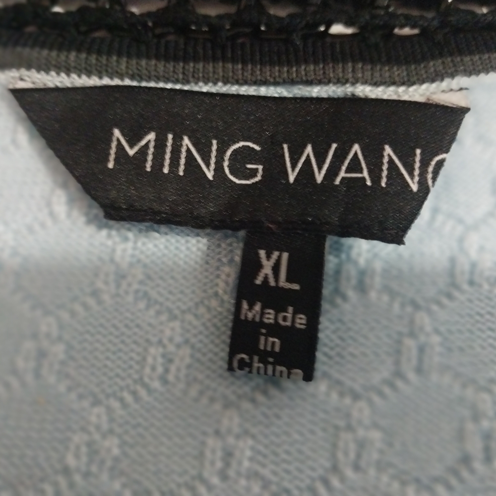 MING WANG Women's Blazer Suit Size XL Elegant with Blue Pattern Black Trim - Picture 12 of 12